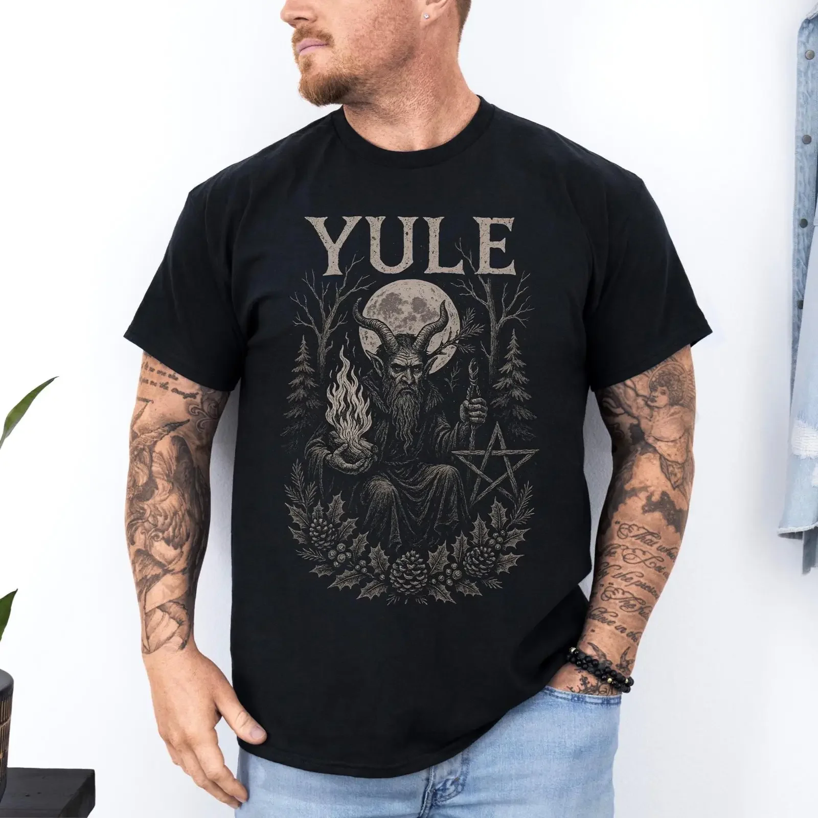 Yule Pagan T Shirt Gothic Winter Solstice for Witches Wiccans amp Dark Folk Fashion vintage Washed Breathable homme Stylish