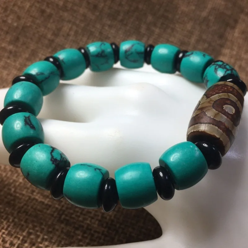 New Bracelet with Three-eye Dzi Beads, Cultural Play Plate, Antique Bracelet, Jewelry, Ethnic Style Gift.