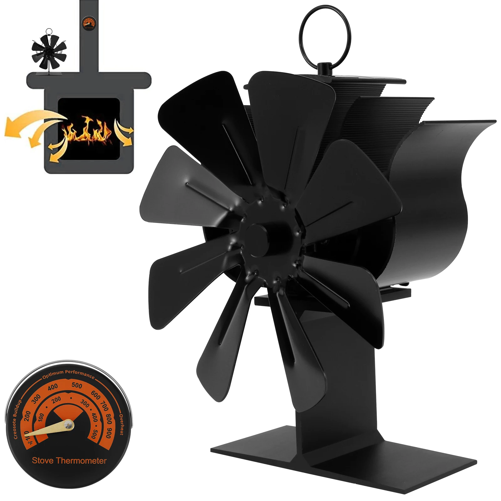 8 Blade Fireplace Fan Log Burner Environmentally Friendly Quiet Fireplace Fan Home Efficient Heat Distribution with Thermometer