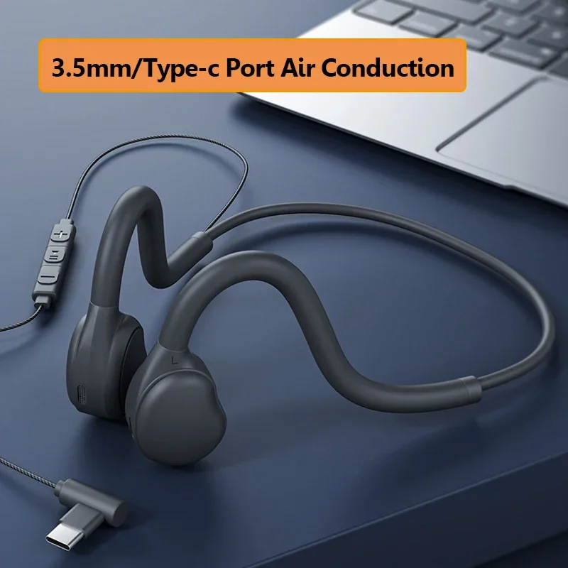 Open Ear Wired Headset 3.5mm Air Born Headphone Type C Digital Chip Lossless Sound Conduction Earphone Wire-controlled with Mic