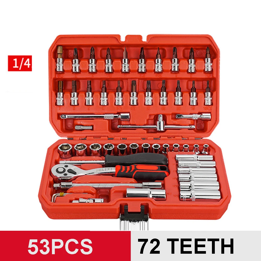 53PCS Car Repair Tool Kit Socket Set Car Repair Tool Ratchet Torque Wrench Combo Auto Repairing Tool Set