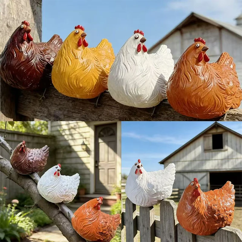 Funny Cute Chicken Fence Decoration Statue Resin Garden Chicken Hen Sculpture Craft Courtyard Home Decoration Ornament Gift