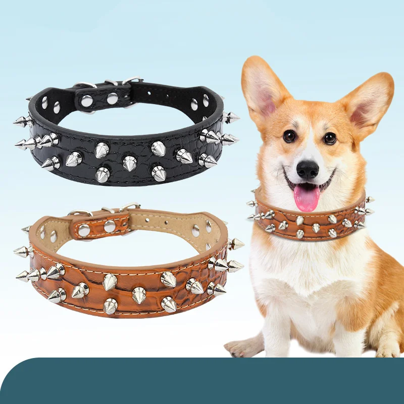 

Лидер продаж, ошейник для собак с шипами, искусственная кожа, ошейник с шипами в стиле панк, ошейник для собак с шипами, ошейники для больших собак, товары для домашних животных