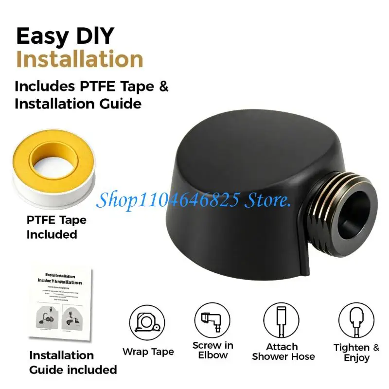 A725WR Bathroom Shower Wall Hose Outlet Connector in Black Metal for Handheld Use, Bath Repair Part for Hose Replacement and