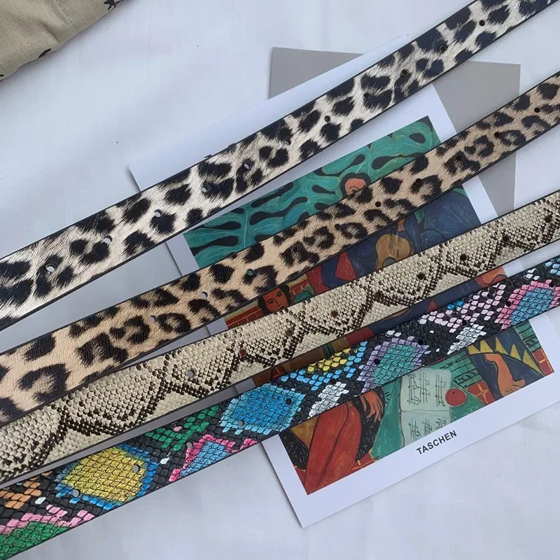 Novas mulheres leopardo cobra zebra padrão pele de cobra cos pele cricle pino fivela dourada cintos para vestido jeans ternos