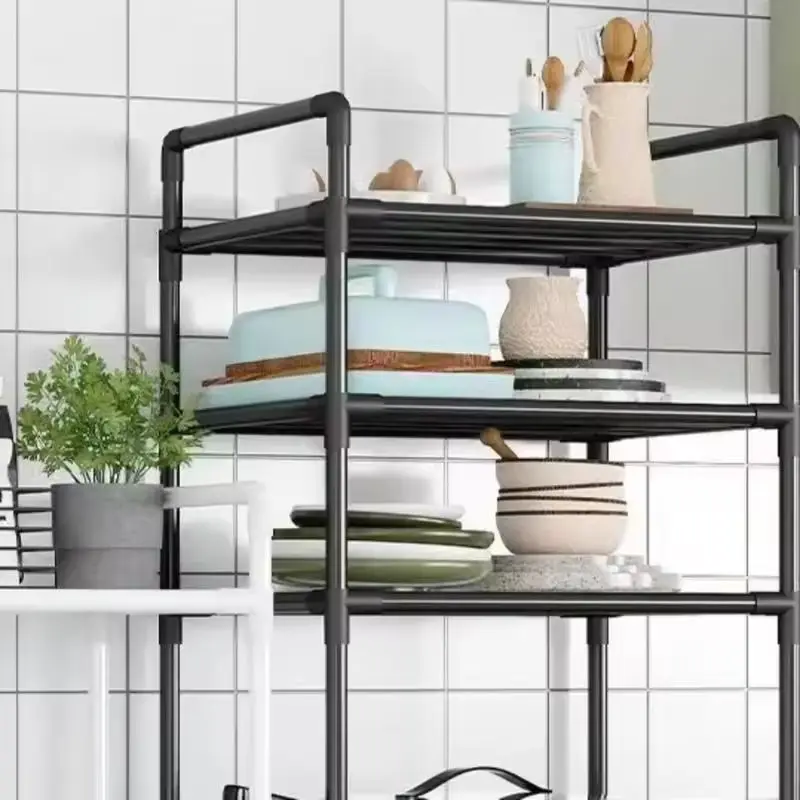 Floor-Standing Multi Layer Storage Rack Shelf with Pulley Trolley Bathroom Kitchen Microwave Storage Rack Kitchen Accessories image 5
