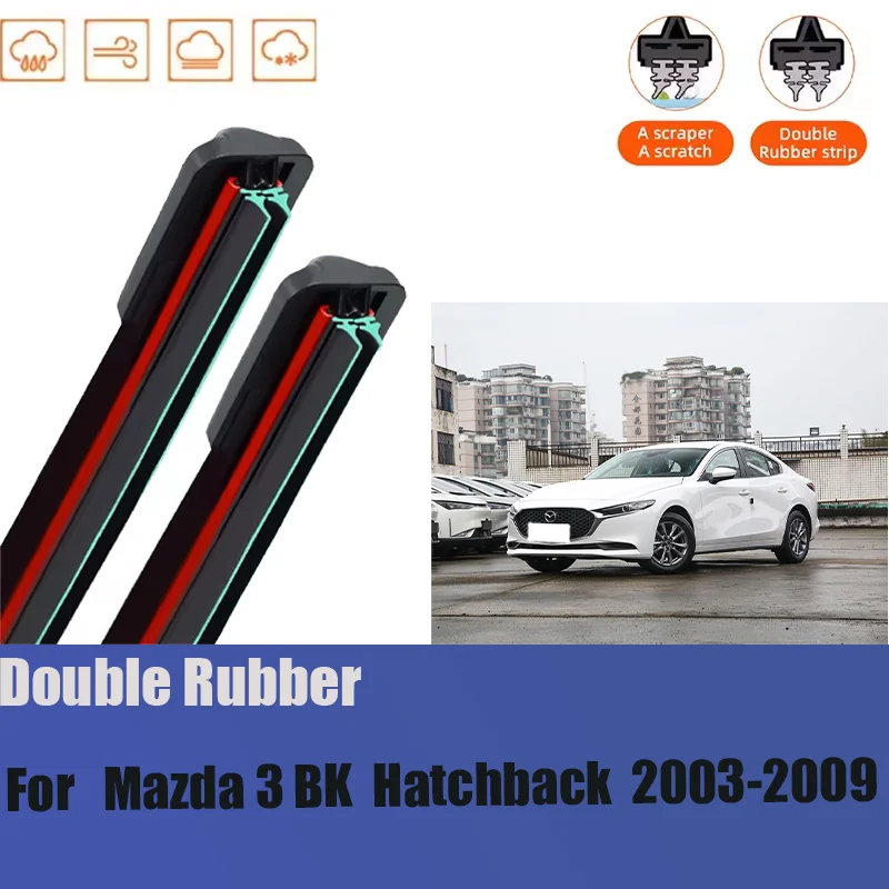Limpiaparabrisas de coche para Mazda 3 BK Hatchback 2003-2009 limpiaparabrisas delanteros cepillos doble goma accesorios para automóviles 2005-2008