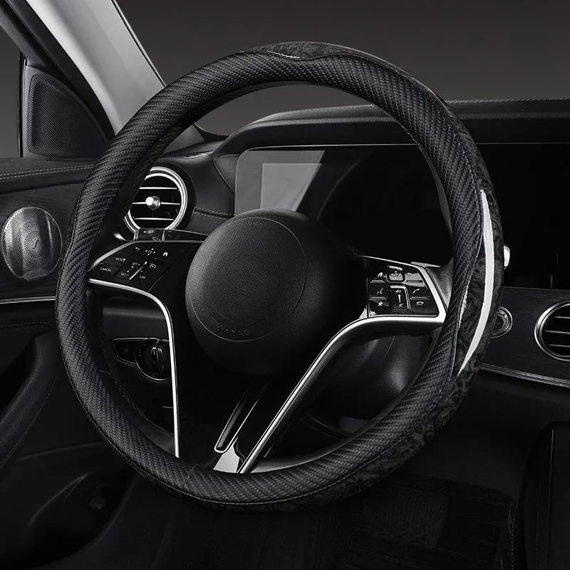 O/D Shape Carbon Fiber Leather Car Steering Wheel Cover Universal 37-38cm Steering Covers Car Accessories Anti Slip Handle Cover