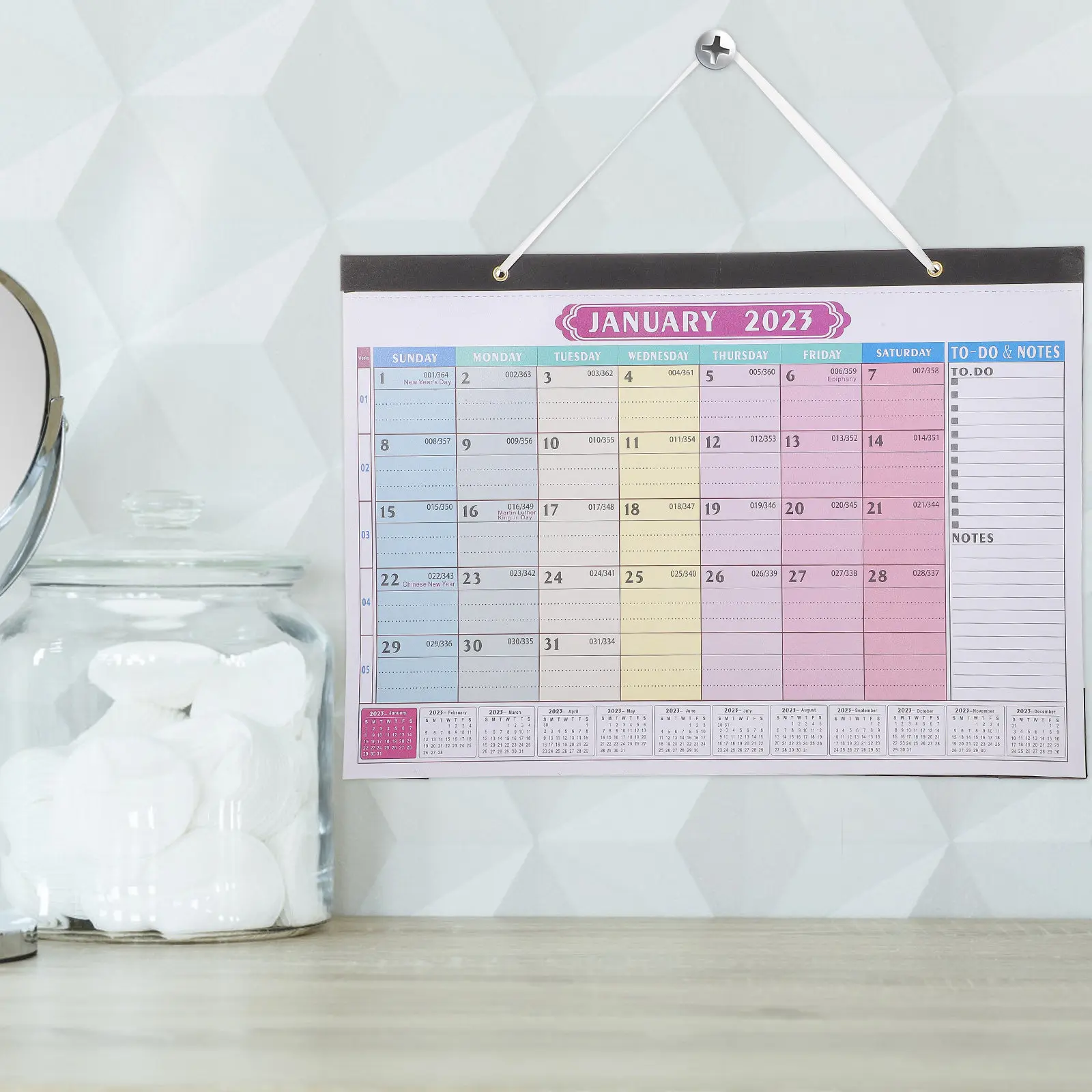 

Настенный календарь на 2023 год, английский, из плотной бумаги, ежемесячный, многофункциональный, для офиса, класса, дома