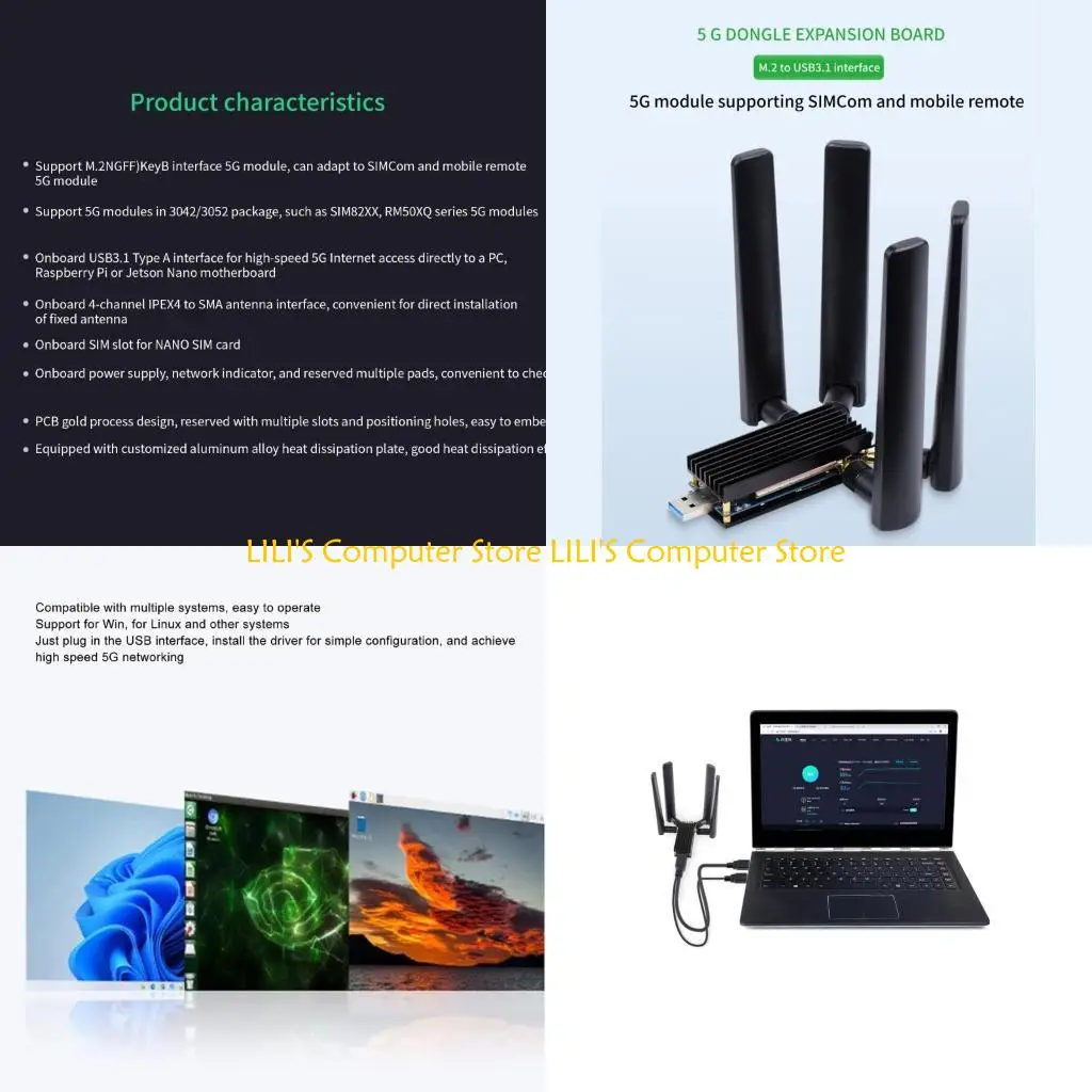 การ์ดขยาย A52B Dongle USB3.1 M.2 พร้อมฮีทซิงค์อลูมิเนียมอัลลอยด์ 4 เสาอากาศ