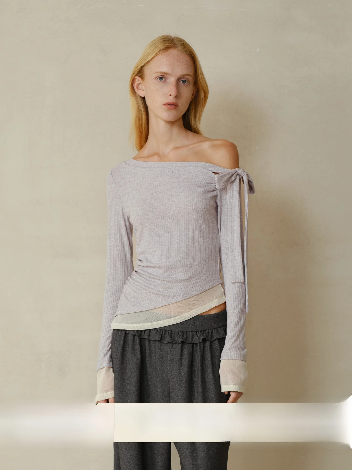 

Asymmetric Velvet Me Splice Knitted Top for Women Casual Sle Long Sve Knot Polyester Nylon Spandex Blend