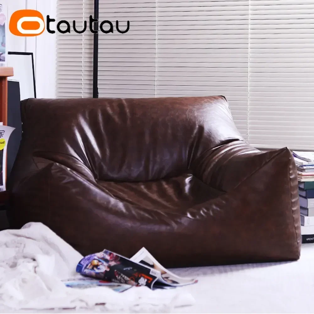 OTAUTAU King Size Faux Leather Pouf Single Sofa Bean Bag Cover Without Filler Comfy Beanbag Armchair Game Movie Sac Chair SF046