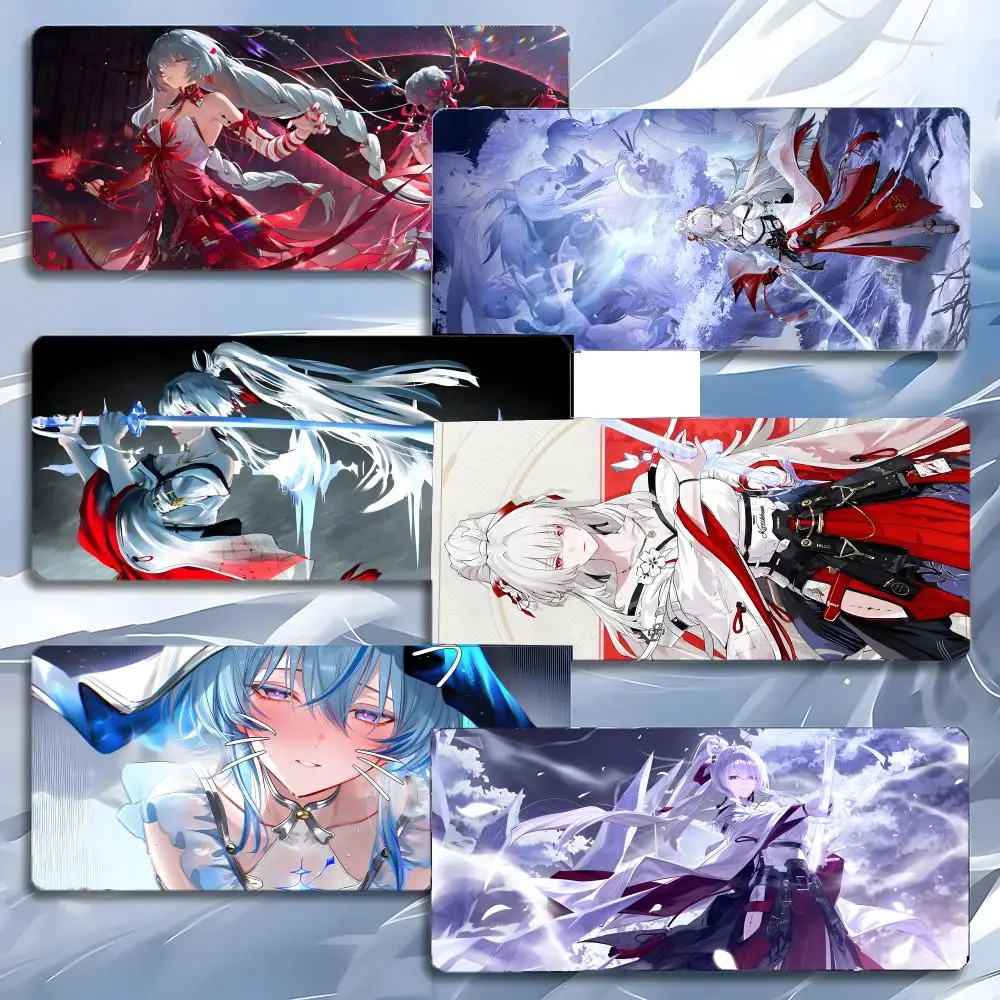 ice element cute girl W-Wuthering Waves Hiyuki Mouse Pad Mousepad Large Gaming LockEdge Thickened PC Table Desk Mat