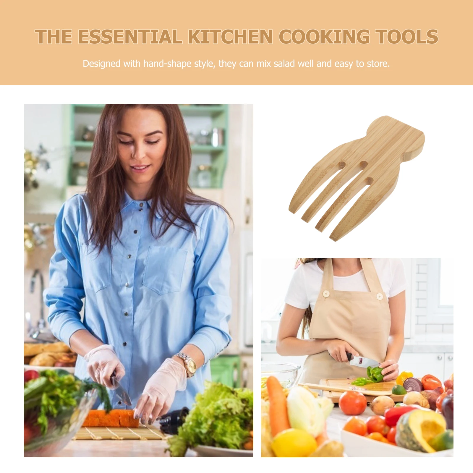 

1Pcs Bamboo Salad Server Creative Design Long-Lasting Salad Tossing Claws for Household Use Bamboo Serving