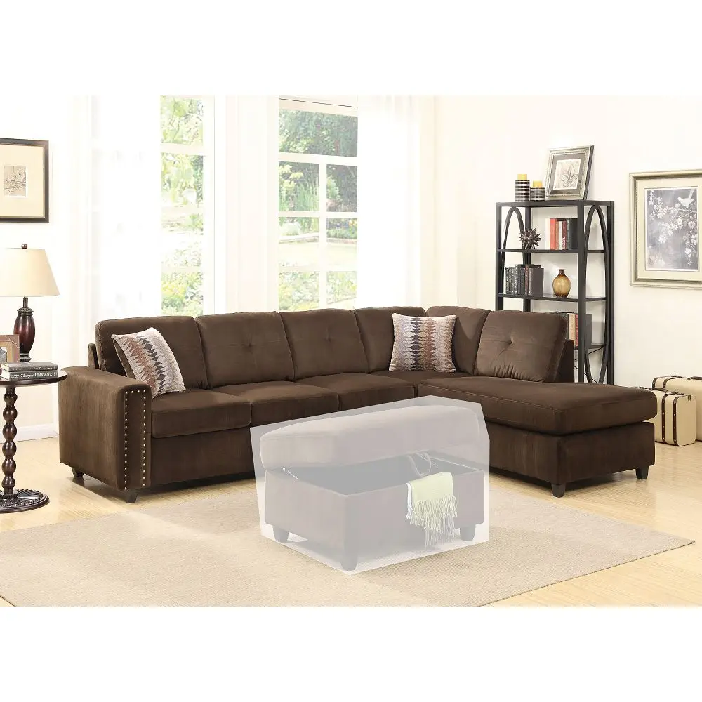 

ACME Belville Sectional Sofa w/Pillows in Chocolate Velvet