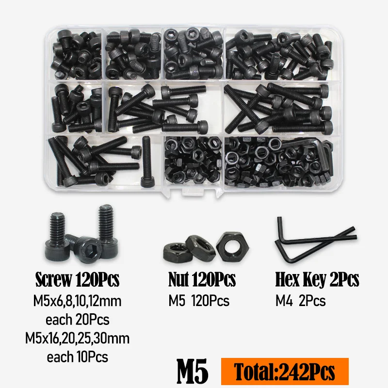 2500 Sechs kant Inbus Innen sechs kant schraube Kopfs ch raube m2 m2, 5 m3 m4 m5 m6 schwarz 2,5 Grad Kohlenstoffs tahl Schrauben Mutter Unter leg scheibe Sortiment – Detail 12