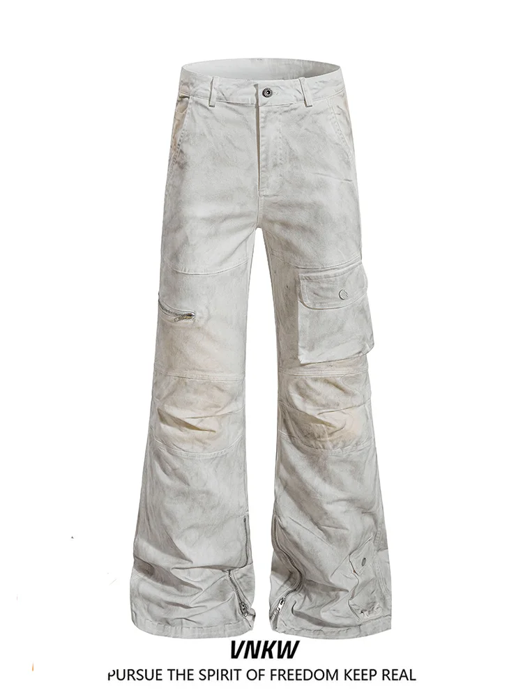 

Ретро-джинсы в американском стиле с эффектом потертости, многокарманные, свободные, повседневные, широкие брюки унисекс, в уличном стиле, удобные, свободного кроя