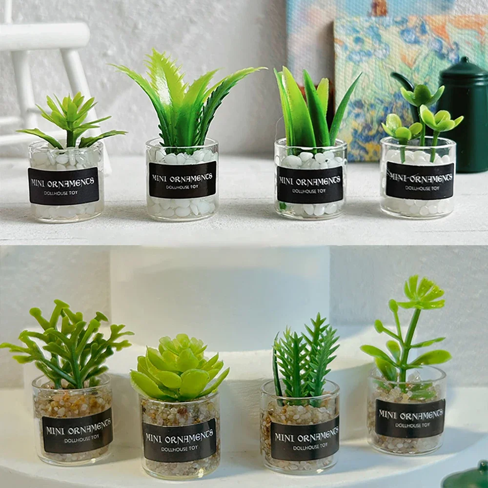 1 Uds 1/12 casa de muñecas plantas verdes en miniatura con caja Mini planta en maceta modelo de juguete para casa de muñecas accesorios de decoración OB11 bjd