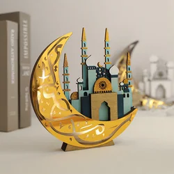 Ramadan Wooden Moon Mosque Night Light Table Ornament EID Mubarak Party Lights 2026 Islam Muslim Home Decoration Eid Al Adha