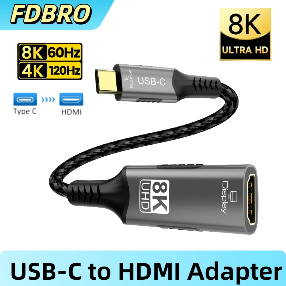 TYPE C to HDMI 8K/4K Adapter 8K@60Hz 4K@120HzUSB C USB3.1 Male to HDTV Female Converter Cable for Laptop Tablet TV MacBook