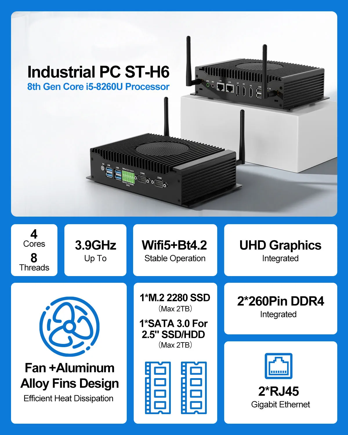 HYSTOU Mini PC พัดลมอุตสาหกรรมรุ่น Compact Extreme Cooling คอมพิวเตอร์กล่อง Windows 11 Intel Core CPU i5 8260U จัดส่งฟรี