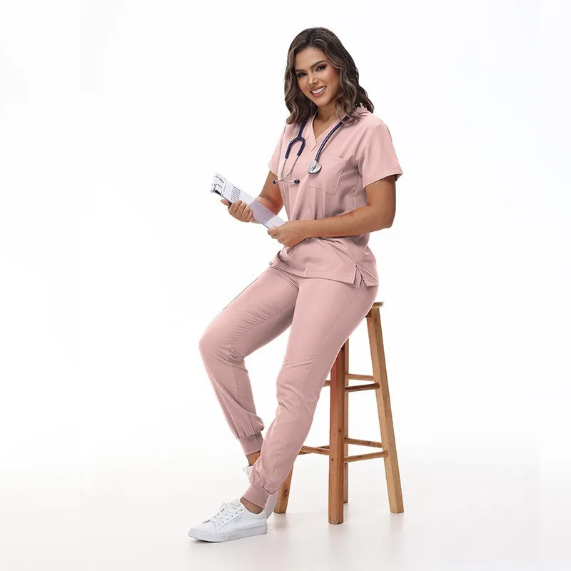 Ceil Blue Nurse Scrub Uniforms Women Hospital Dental Clinic Beauty Spa Salon Outfits Medical Scrub Set Stretch Quick Dry 42109