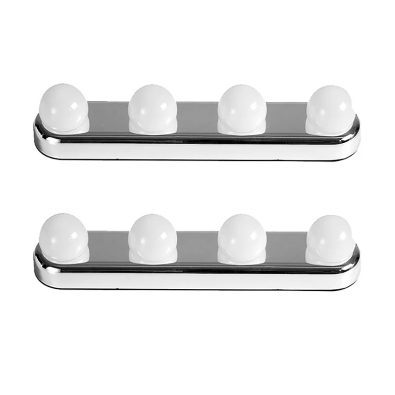 

MAKE-2 Piece 4 Bulb Punch-Free Led Mirror For Makeup Installation Suction Cup Vanity Battery Powered Bathroom Wall Lamp