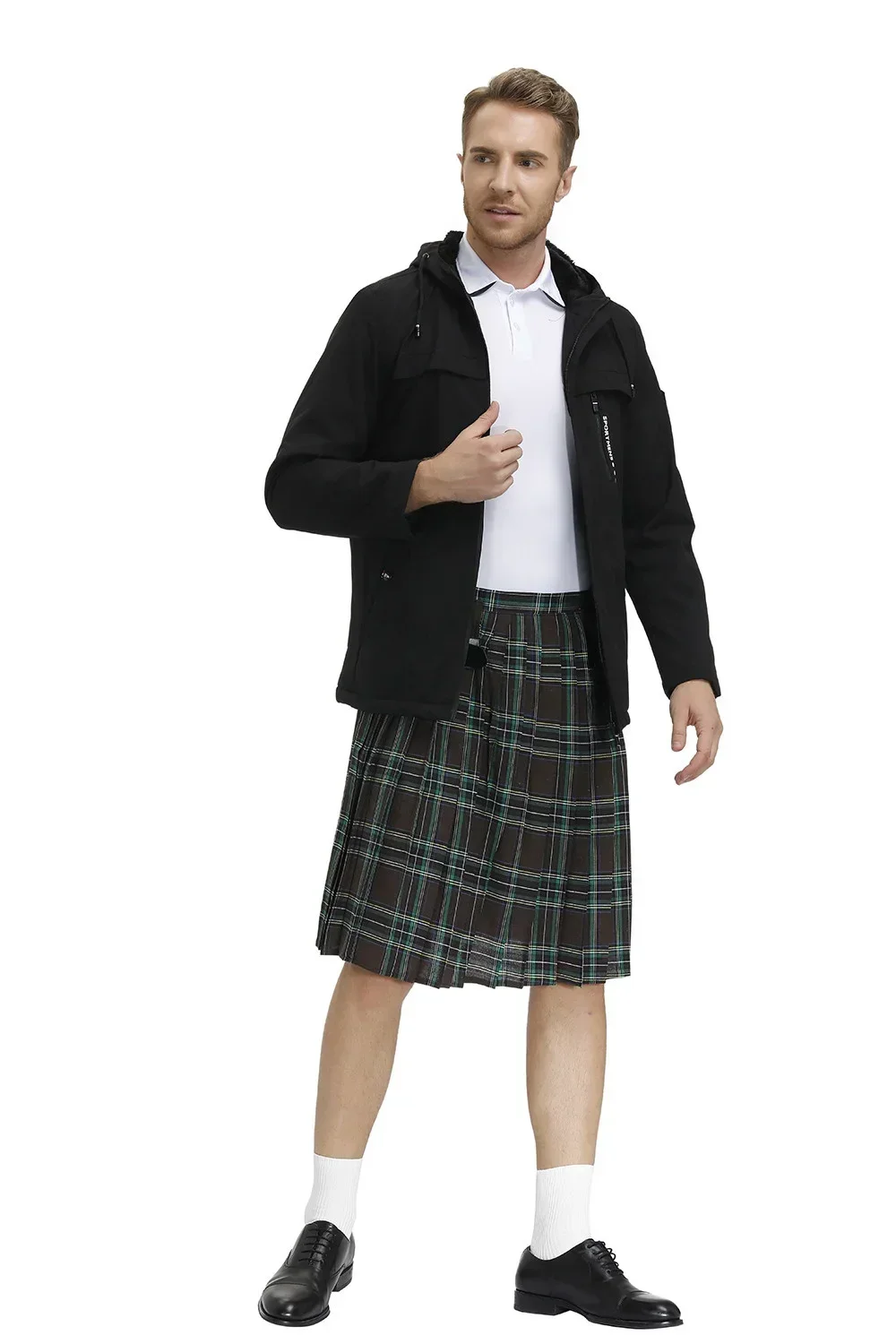 Men\'s Plaid Pleated Skirt Scottish Holiday Kilt Costume Traditional Costume Stage Performance Skirt Red Blue Green Brown