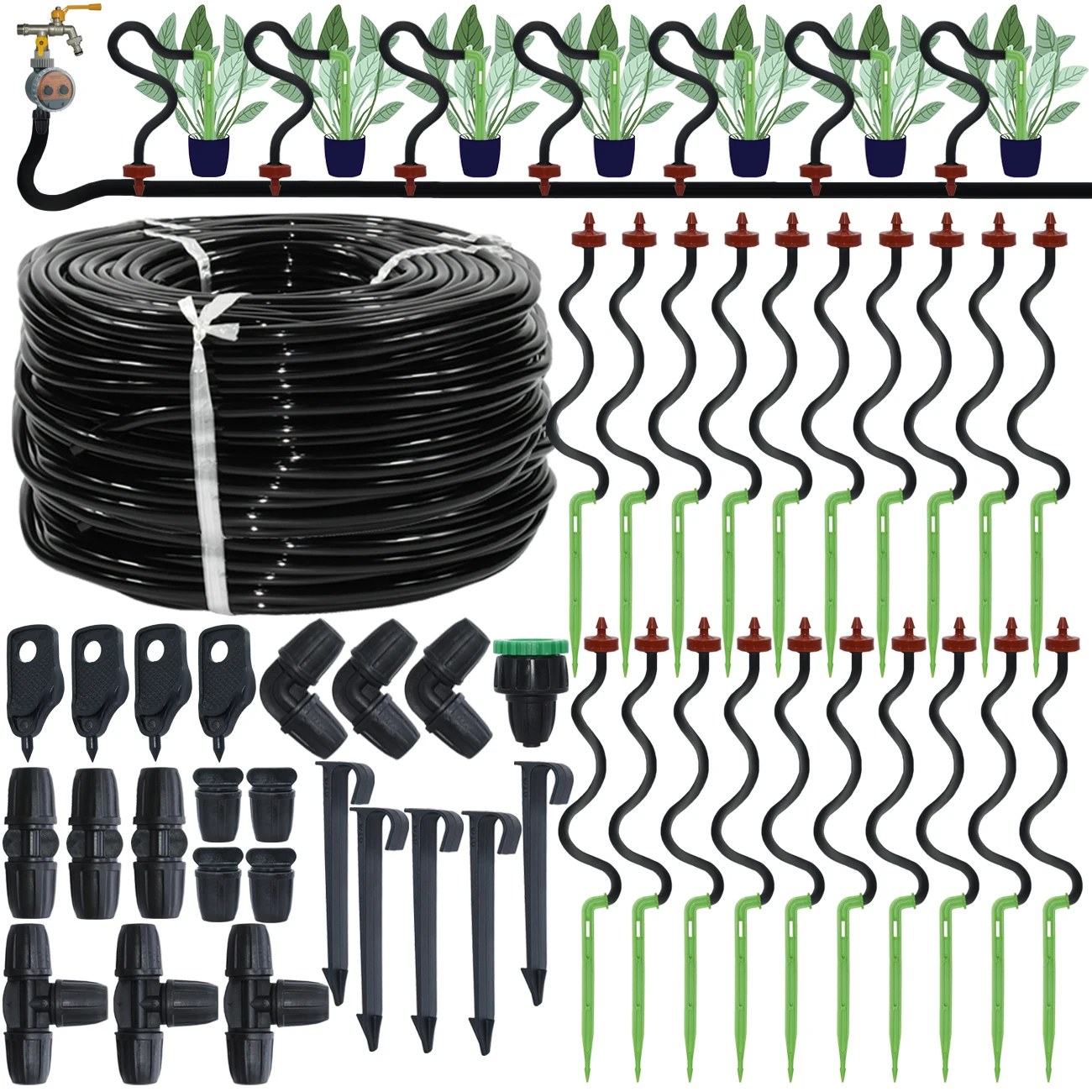 

Sprycle Garden 2L/H 3/5mm DIY Drip Irrigation Watering System Kit Dripper Emitter 1/8'' Hose for Potted Bonsai Plant Greenhouse