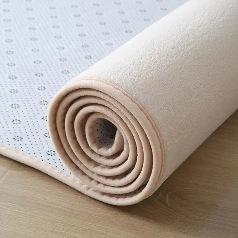 سجادة مخملية مرجانية مستديرة لمنطقة غرفة المعيشة الحديثة بلون سادة لغرفة نوم الأطفال سجادة لعب صامتة ومقاومة للرطوبة رمادي #5