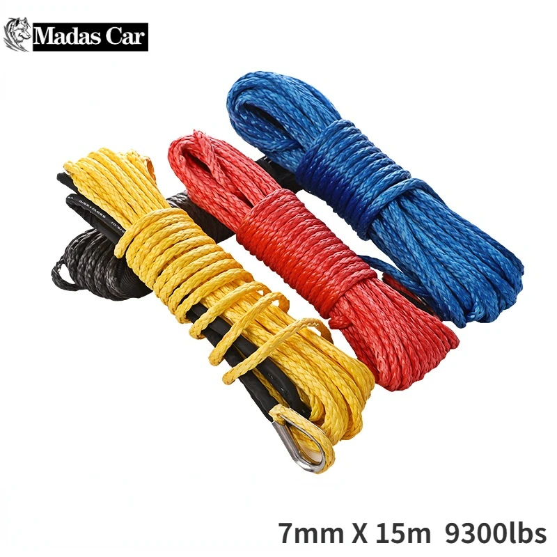 7mm x 15m Truck Boat Emergency Replacement 9300lbs 12 Strand Stringt Car Outdoor Accessories Synthetic Winch Rope Cable ATV UTV