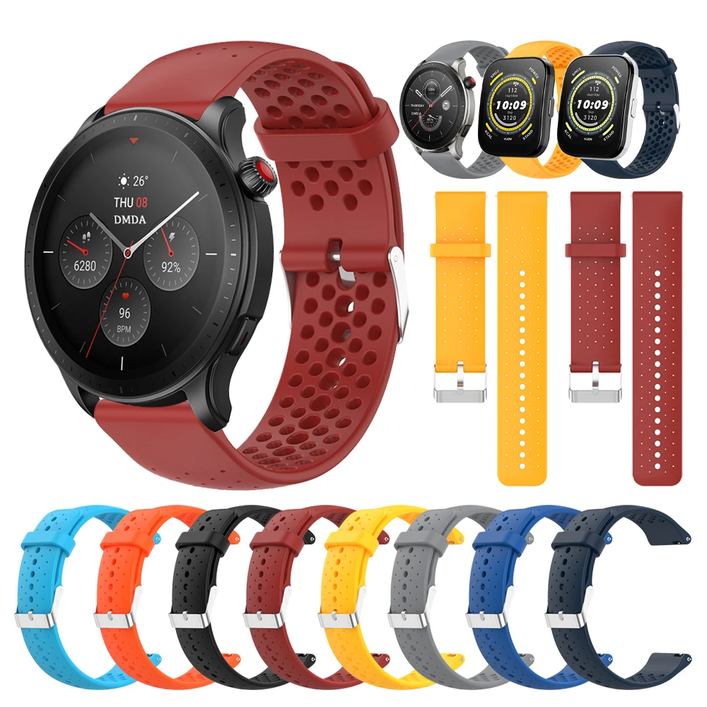 Sport Silicone Watchband For Amazfit GTR 4 3 Pro 42/47mm/GTR 2e/GTS 4 2 Mini Band Bip 5/U Pro 20 22mm Bracelet Accessories Strap