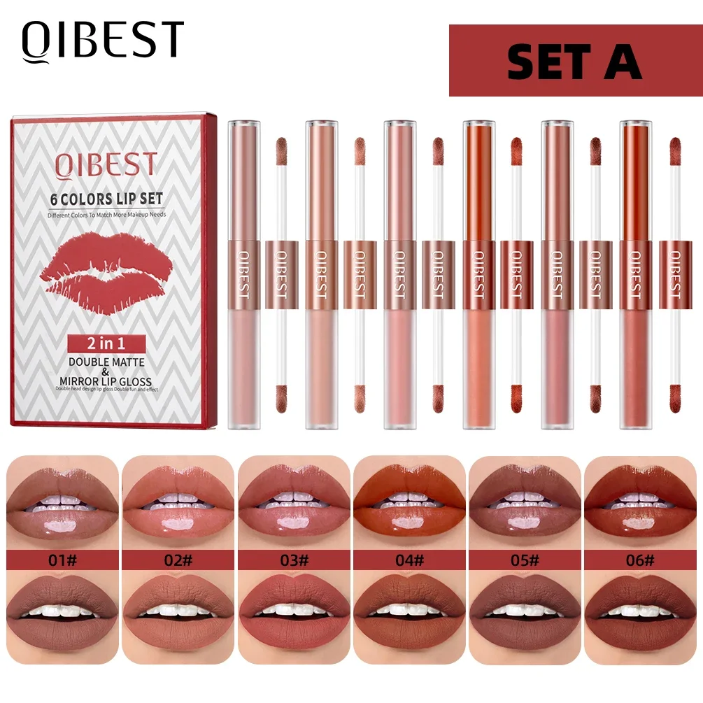 

Double-head Matte Velvet Liquid Lipstick Non-Stick Cup Long Lasting Nude Mirror Lipgloss 2 In 1 Stick For Women Lips Makeup