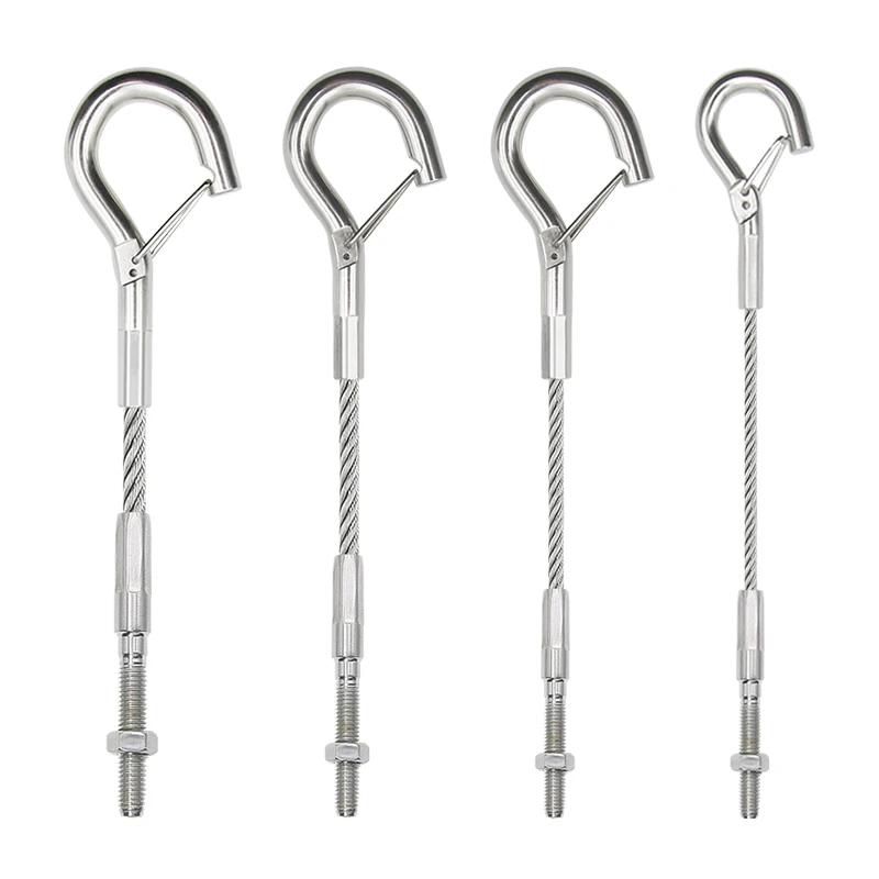 

2-5mm stainless steel rope, spring hook for hanging picture billboards, anti fall rope, suitable for hanging lighting fixtures