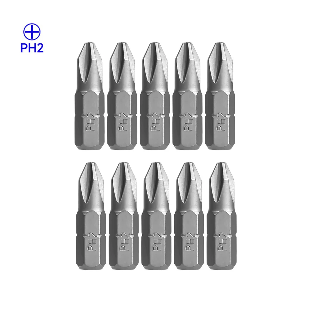 

10Pcs PH1 PH2 PH3 Alloy Steel Screwdriver Bit Set 25mm Drill Diameter 6.35 Mm Hex Magnetic Hand Tool Accessories