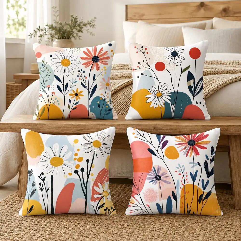 Colorful Floral Cushion Cover Silky Short Plush Invisible Zipper Dustproof Sofa Pillow Case For Home Decor