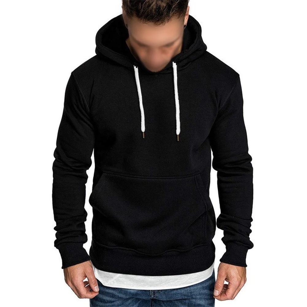 Hooded Sweatshirt for Men Long Sleeve Solid Color Pullover Top Ideal for Daily Use Sports and Transitional Season Wear