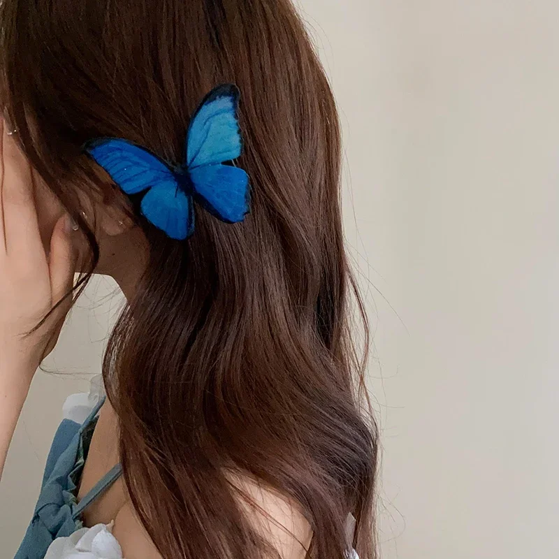 1/2 Pcs Blue Series Butterfly Rhinestones Duckbill Hair Clips for Women Fairycore Pastoral Style Sweet Fashion Accessories Set