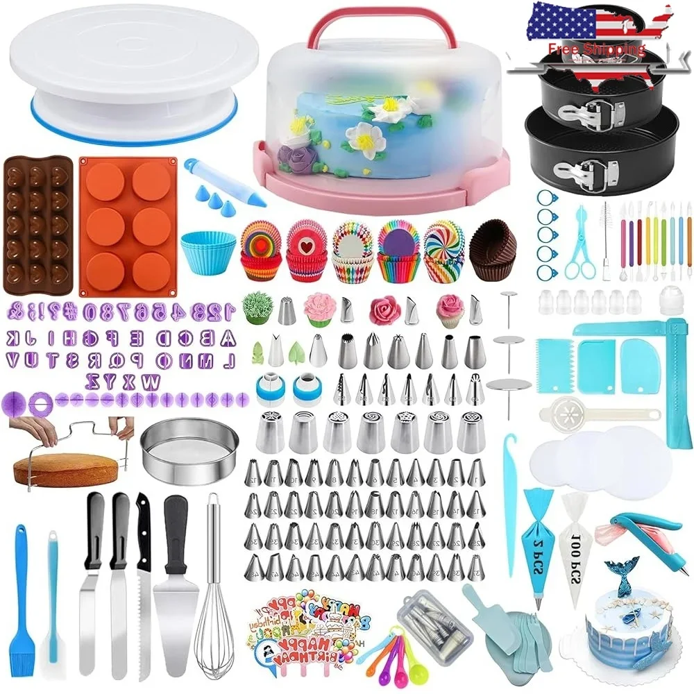 

678 PCS Cake Decorating Kit with Cake Carrier Piping Bags Springform Pans Turntable Baking Tools Beginners and Pros