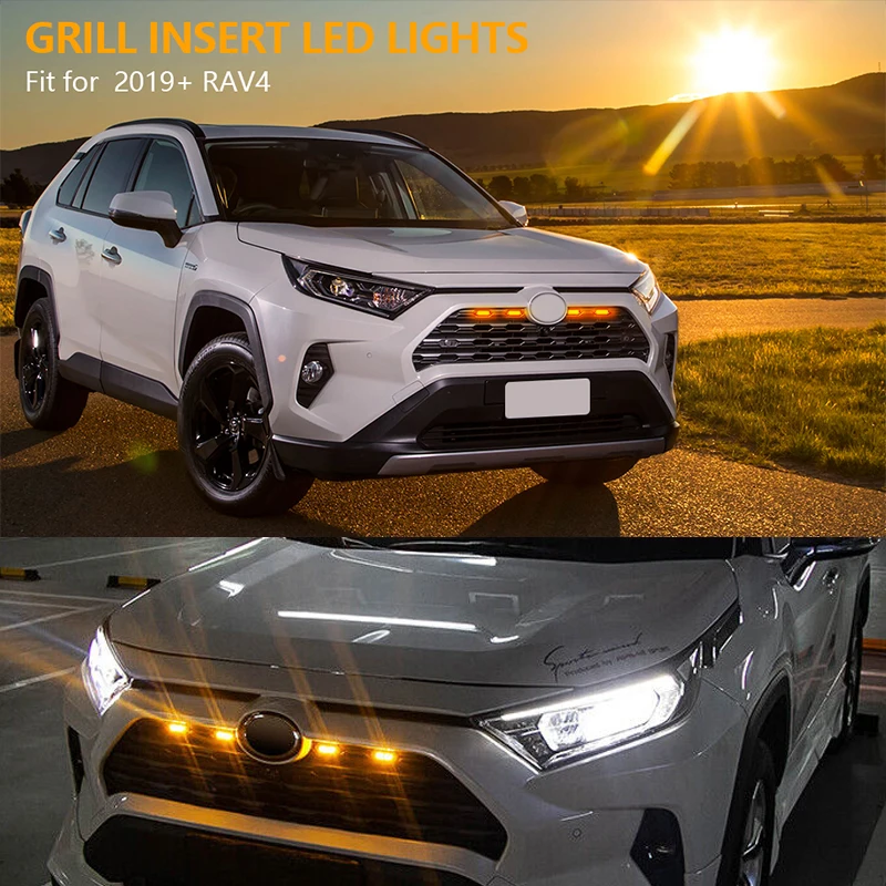 لتويوتا RAV4 LED مصبغة أضواء الجبهة شبكة تحذير DRL النهار مصباح جيد الإضاءة النهار اكسسوارات السيارات 4 قطعة 2019 2020 2021 2022