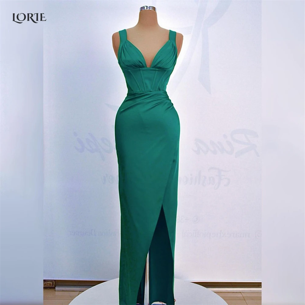 

LORIE Green Evening Dresses V-Neck Side Slit Pleated Mermaid Satin Formal Prom Dress Saudi Arabia Dubai Celebrity Party Gowns