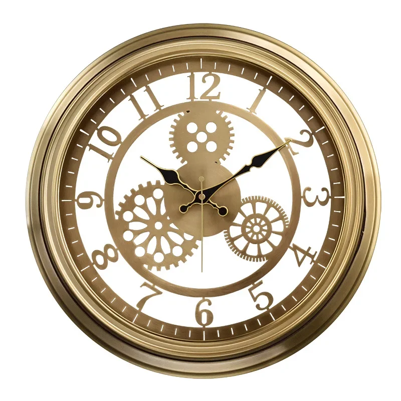 European gear personalized living room creative wall clock American metal plating modern fashion wall watch light luxury quartz