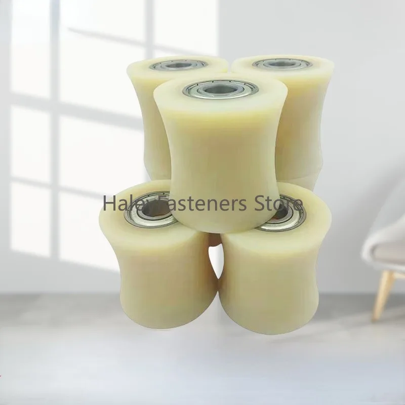 2PC Sliding grooved nylon roller diameter 60mm,thickness 48mm,U-groove  50mm,gate nylon wheel with double 6201RS bearings.