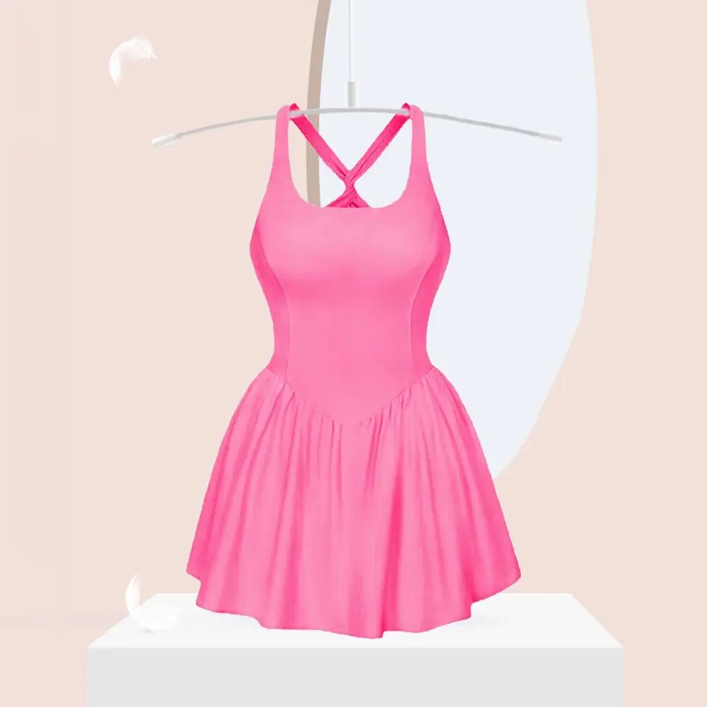 

Cross Strap Girls Sling A-line Skirt Pleated Sporty Style Teenagers Dress High Waist Slim Fit Sleeveless Short Dress Sports