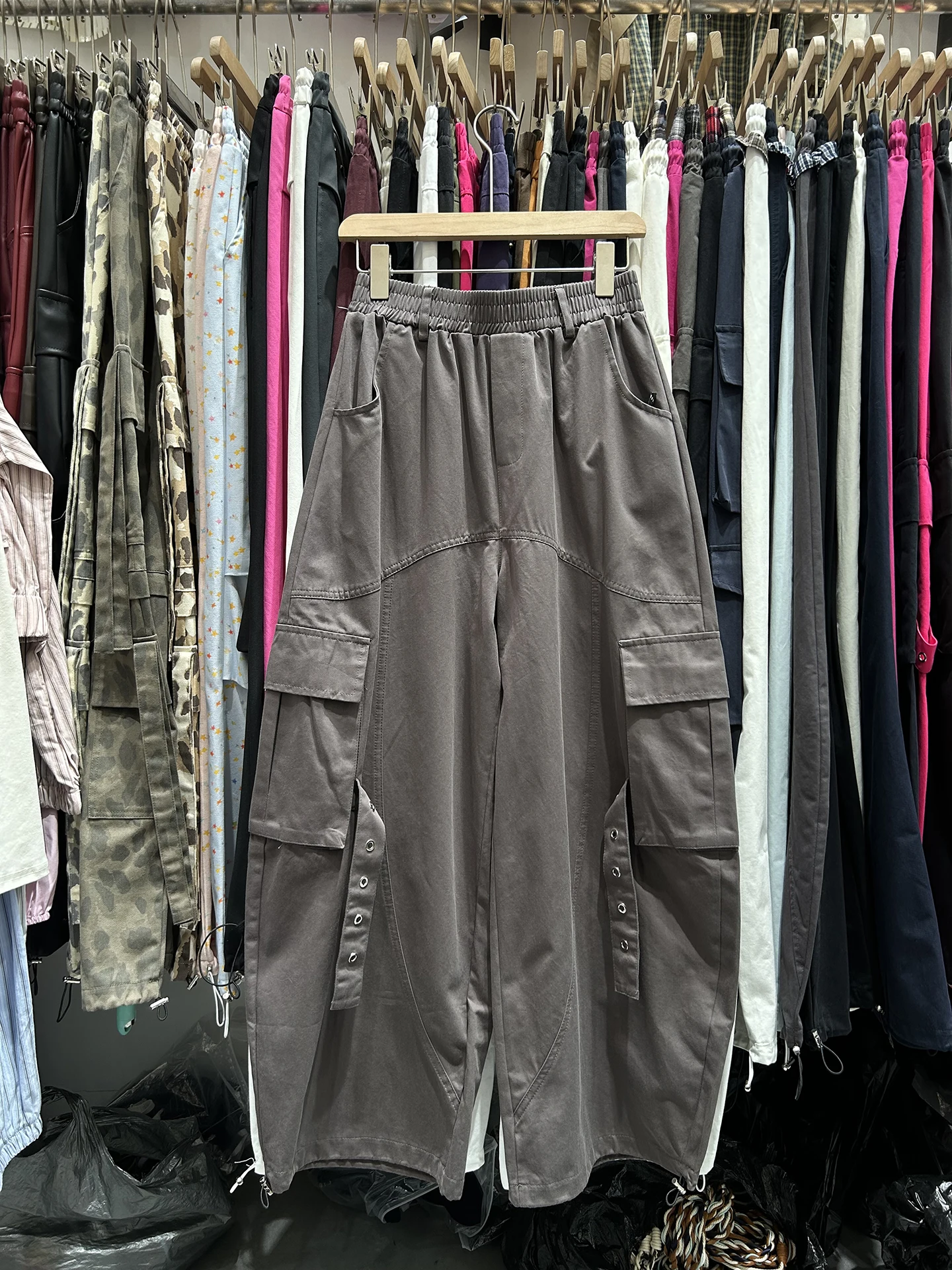 

Американские брюки-палаццо в стиле Spicy Girl, свободные, с широкими штанинами, на эластичной талии, весенние, повседневные, для женщин, рабочая одежда