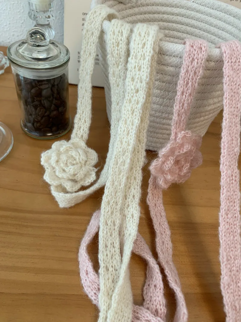 2024 Elegant Autumn And Winter Handmade Flower Decorated Long Scarf 2024 Girls Chic Thin Scarves 180*1.5cm