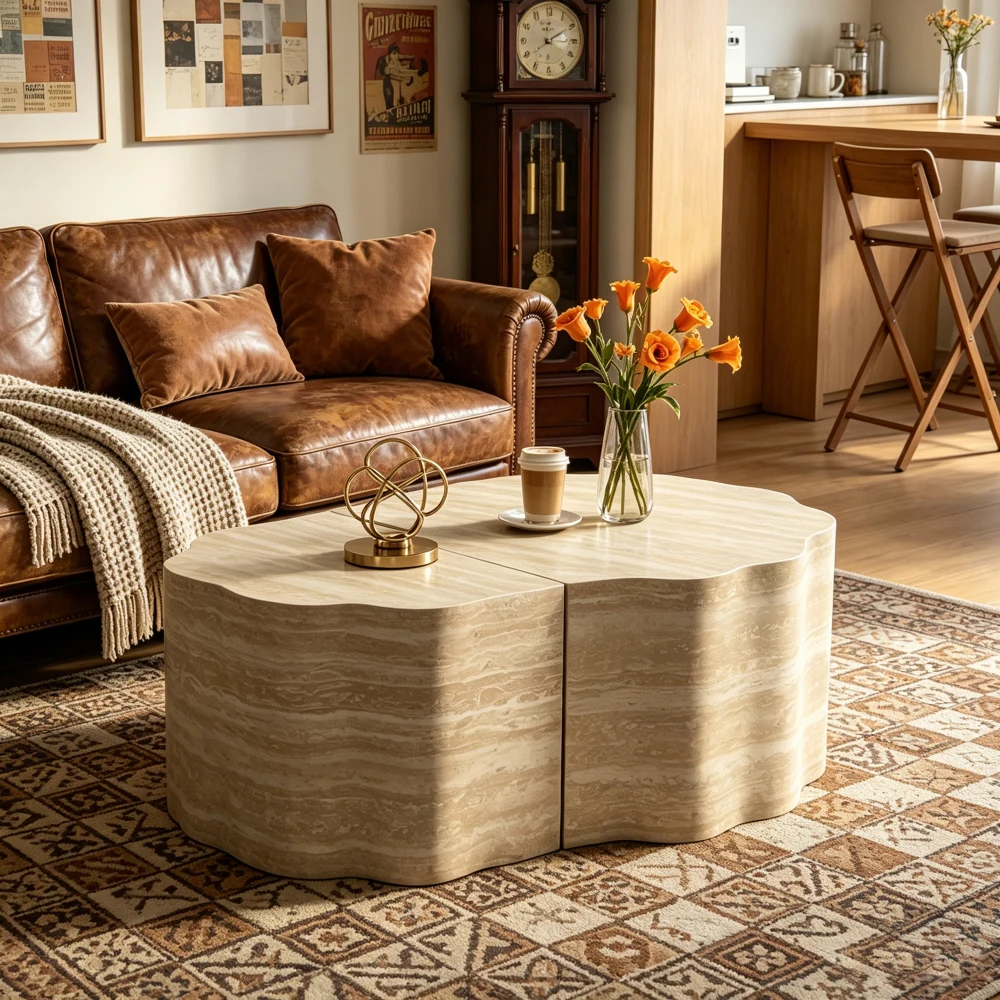 Round Coffee Tables Side Table Set of 2,Wood Nesting End Table Pet Bed for Living Room Modern Minimalist Tables Accent Apartment