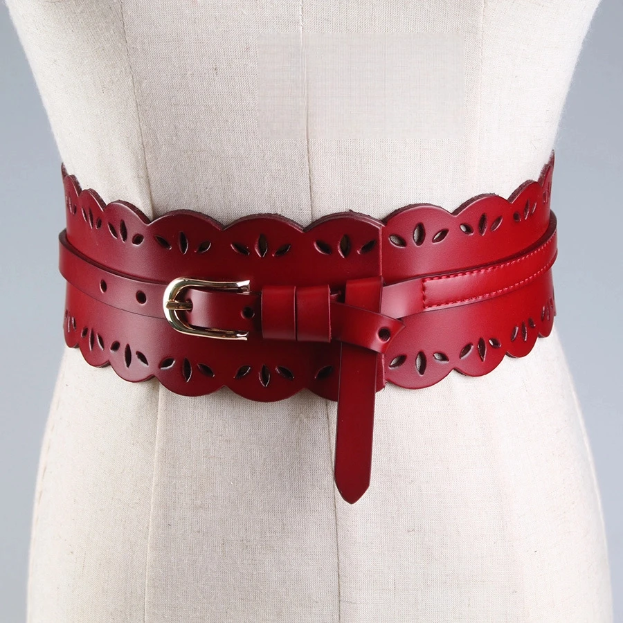 

Pure Cowhide Wide Waistband Fashionable and Versatile Needle Buckle Genuine Leather Belt Women's Hollowed Out Decorative Belts