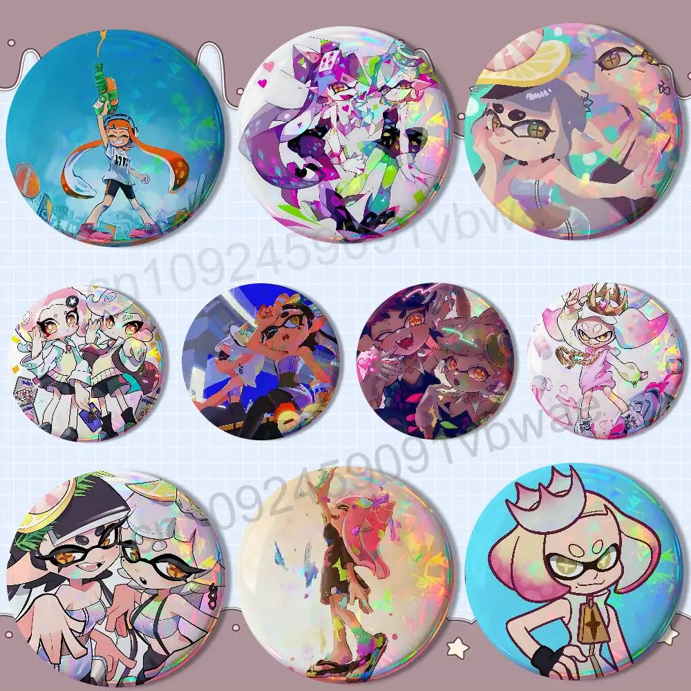 Salmon Run Splatoon 3 Spla Badge on Backpack Clothes decoration Tinplate Round Brooch Funny Custom Gifts for Friend