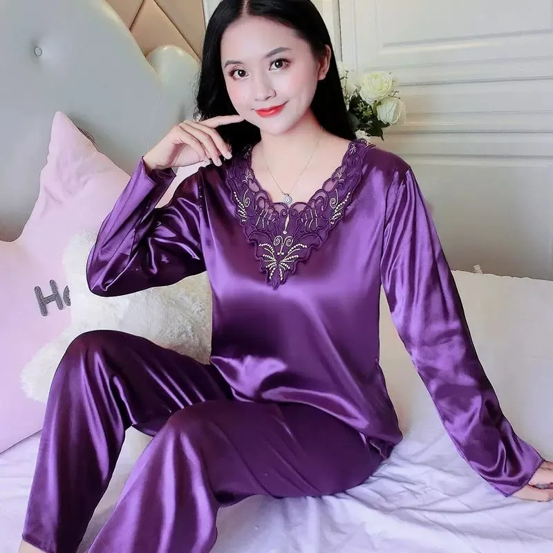 

Plus Size 5XL Satin Pajamas Set Women's Pajamas with Shorts Homewear for Middle Age Women Cheap Nightwear Nighty for Ladies